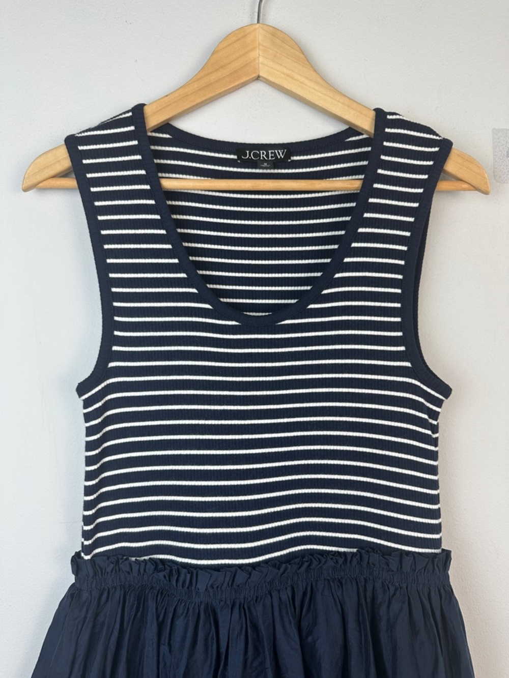 J.Crew Gathered Waist Mixy Dress Ribbed Knit Top Crinkly Sheer Skirt Lined MED - Picture 3 of 16